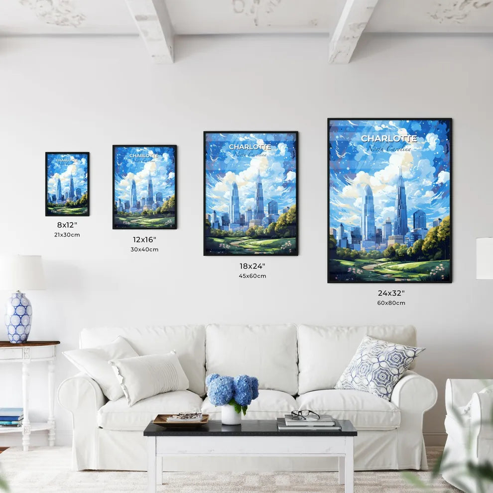 Charlotte North Carolina Skyline - A City Landscape With Trees And Clouds - Customizable Travel Gift Default Title