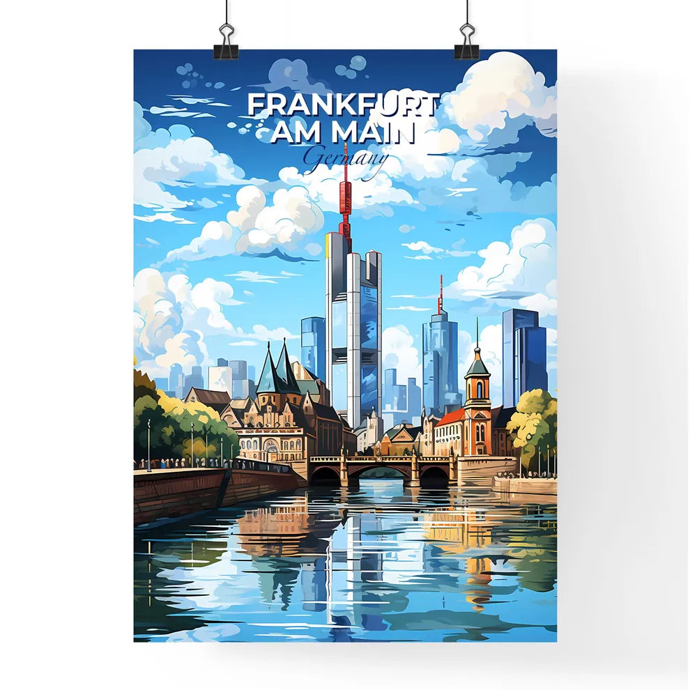Frankfurt am Main Germany Skyline - A River With A Bridge And Buildings In The Background - Customizable Travel Gift Default Title