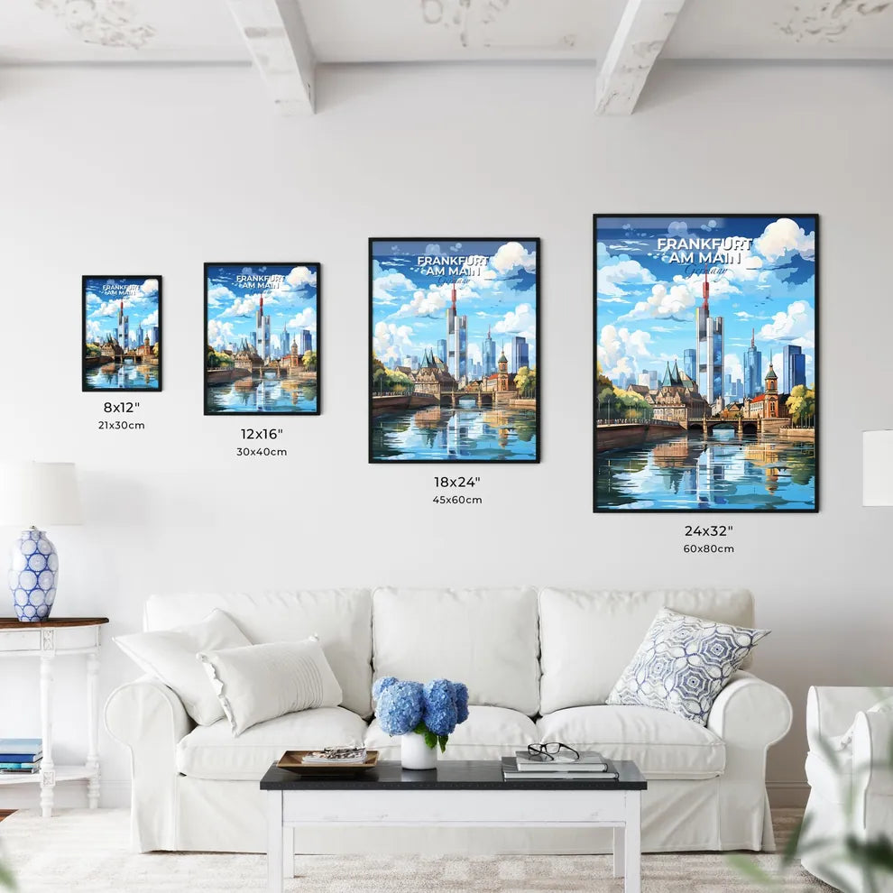 Frankfurt am Main Germany Skyline - A River With A Bridge And Buildings In The Background - Customizable Travel Gift Default Title