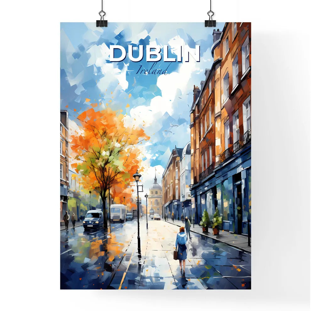 Dublin Ireland Sklyine - A Street With Buildings And People Walking On It - Customizable Travel Gift Default Title