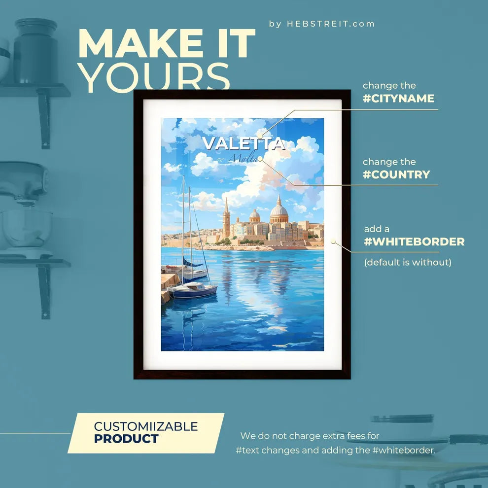 Valetta Malta Skyline - A Sailboat In Front Of A City - Customizable Travel Gift Default Title