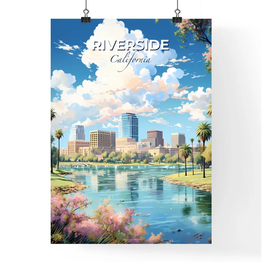 Riverside California Skyline - A Water Body With Trees And Buildings In The Background - Customizable Travel Gift Default Title