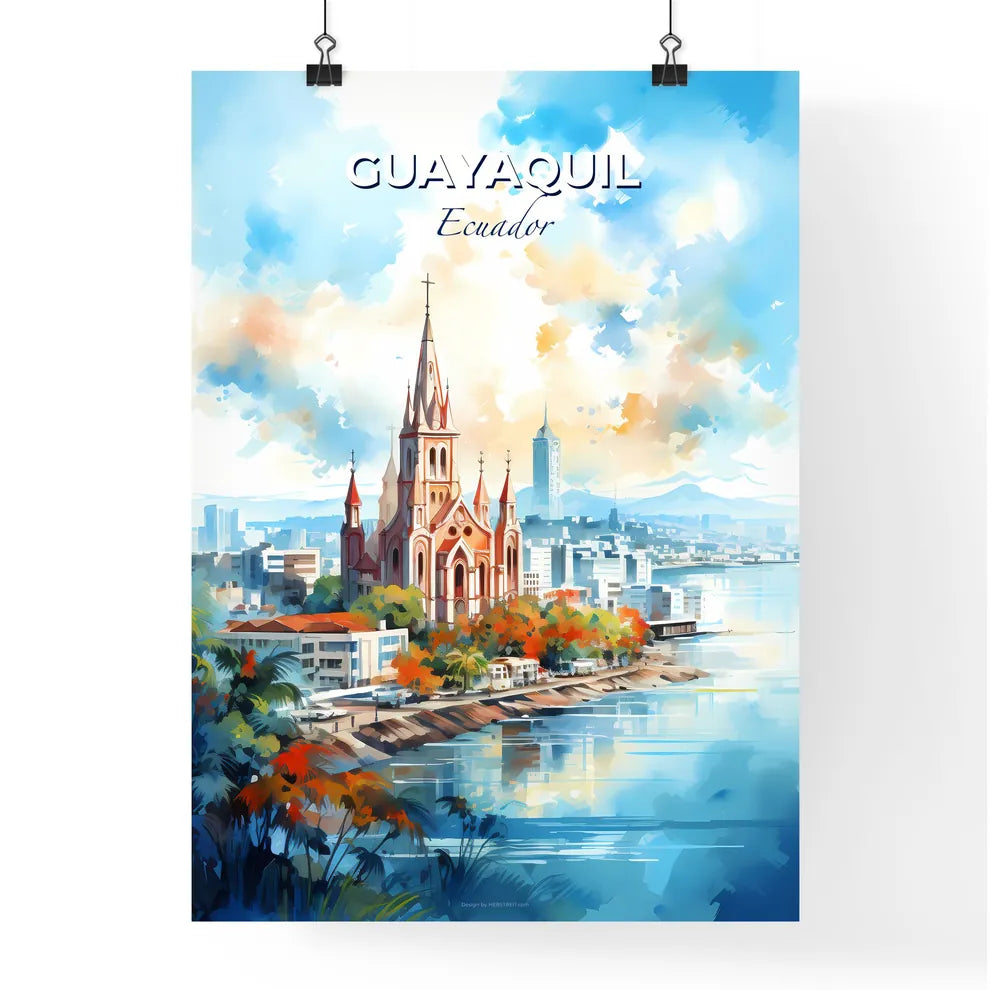 Guayaquil Ecuador Skyline - A Watercolor Painting Of A Church - Customizable Travel Gift Default Title