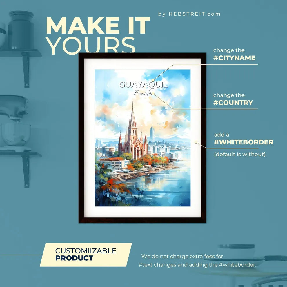 Guayaquil Ecuador Skyline - A Watercolor Painting Of A Church - Customizable Travel Gift Default Title