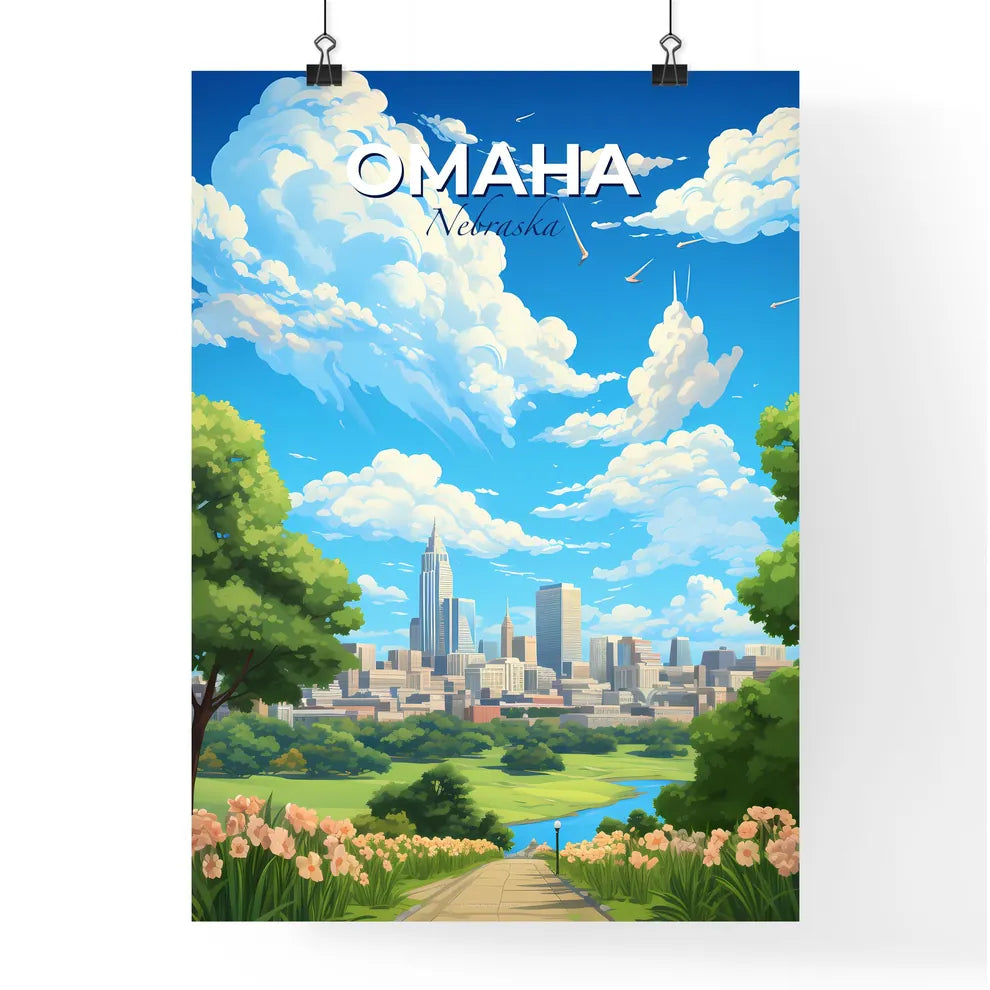Omaha Nebraska Skyline - A Landscape Of A City With Trees And A River - Customizable Travel Gift Default Title