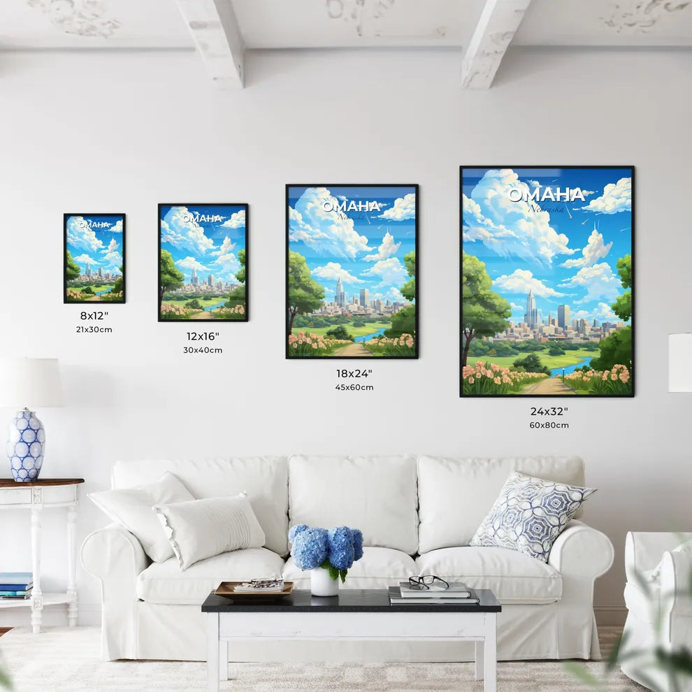 Omaha Nebraska Skyline - A Landscape Of A City With Trees And A River - Customizable Travel Gift Default Title