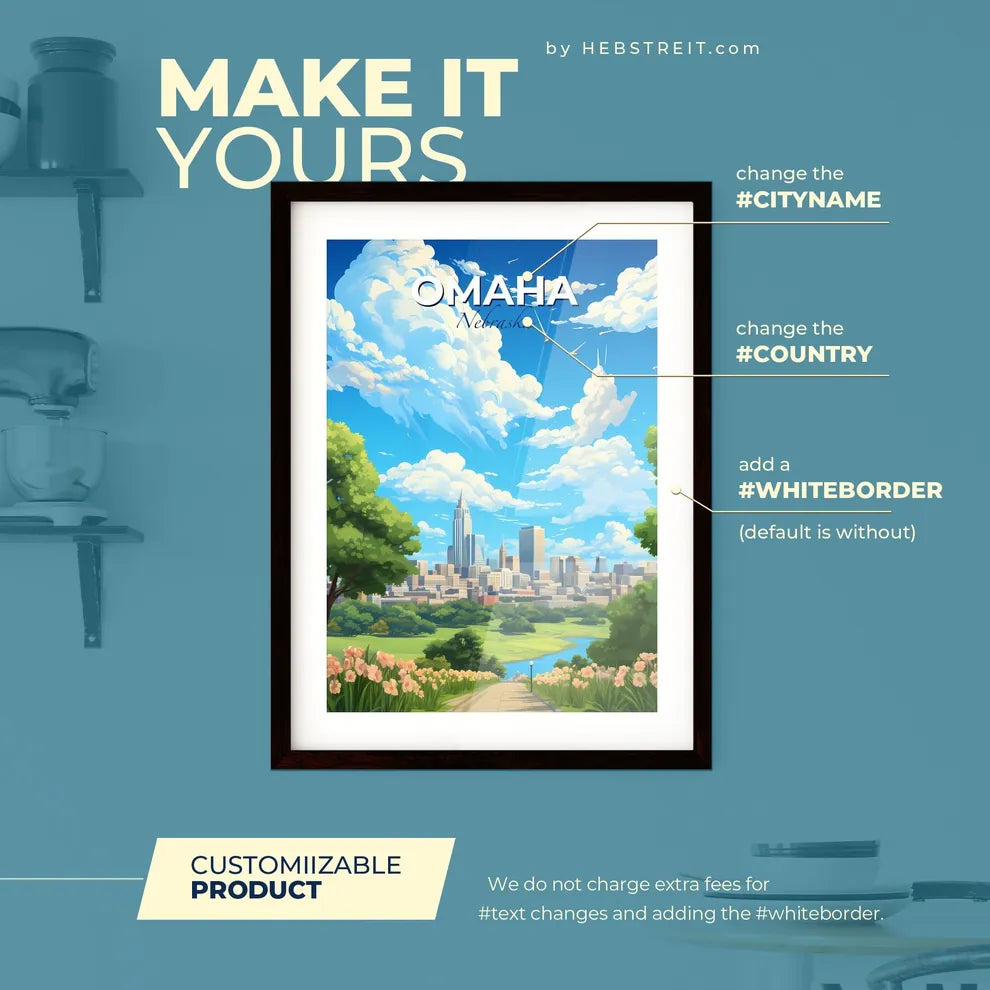 Omaha Nebraska Skyline - A Landscape Of A City With Trees And A River - Customizable Travel Gift Default Title