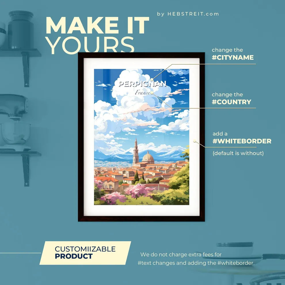 Perpignan France Skyline - A City With A Tower And Trees - Customizable Travel Gift Default Title