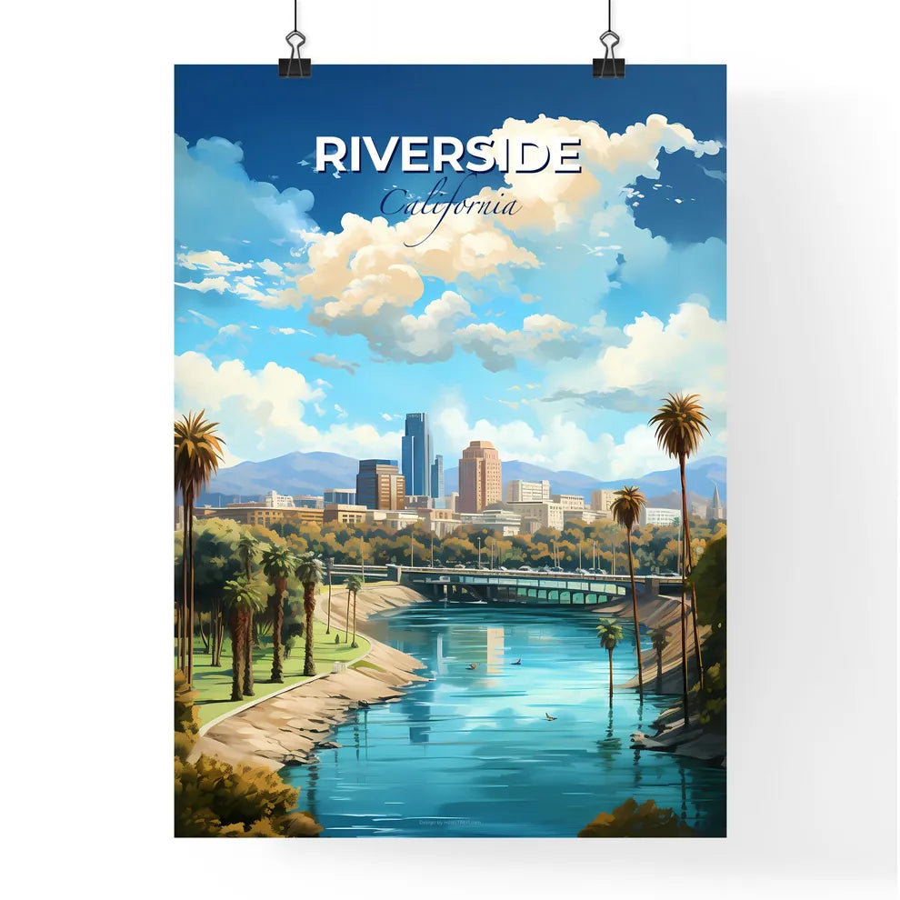 Riverside California Skyline - A River With Palm Trees And A Bridge In The Background - Customizable Travel Gift Default Title