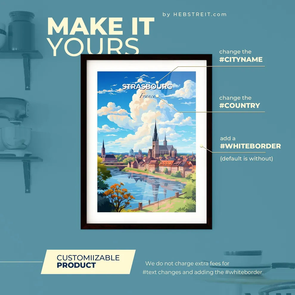 Strasbourg France Skyline - A City Next To A River - Customizable Travel Gift Default Title