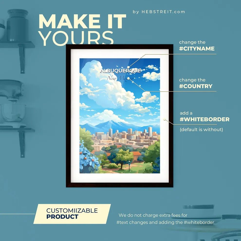 Albuquerque New Mexico Skyline - A Cityscape With Mountains In The Background - Customizable Travel Gift Default Title