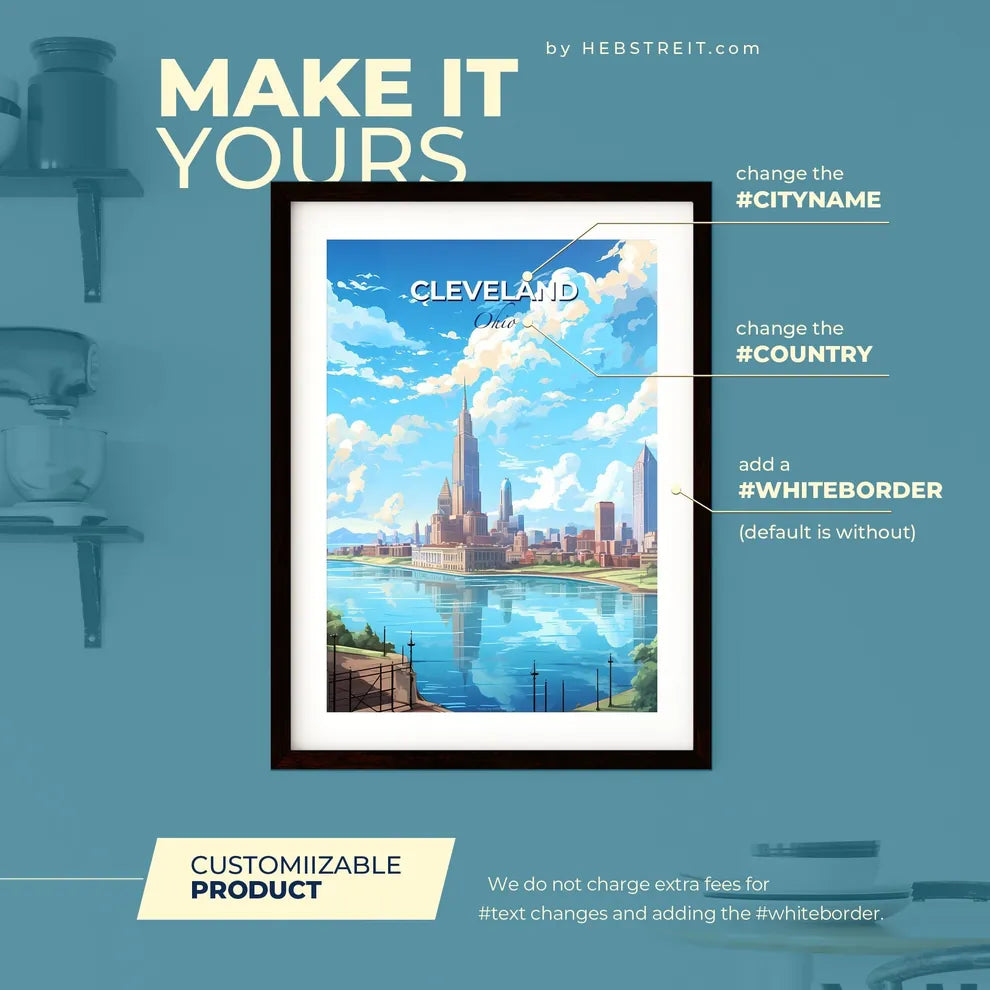 Cleveland Ohio Skyline - A City With A River And A Large Building - Customizable Travel Gift Default Title