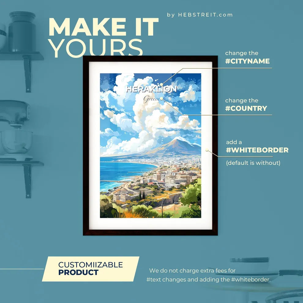 Heraklion Greece Skyline - A City By The Water - Customizable Travel Gift Default Title