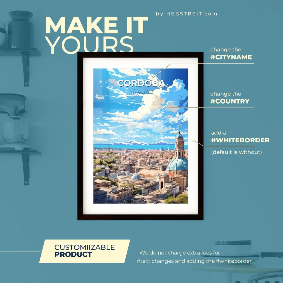 Cordoba Argentina Skyline - A City With A Blue Dome And Trees - Customizable Travel Gift Default Title