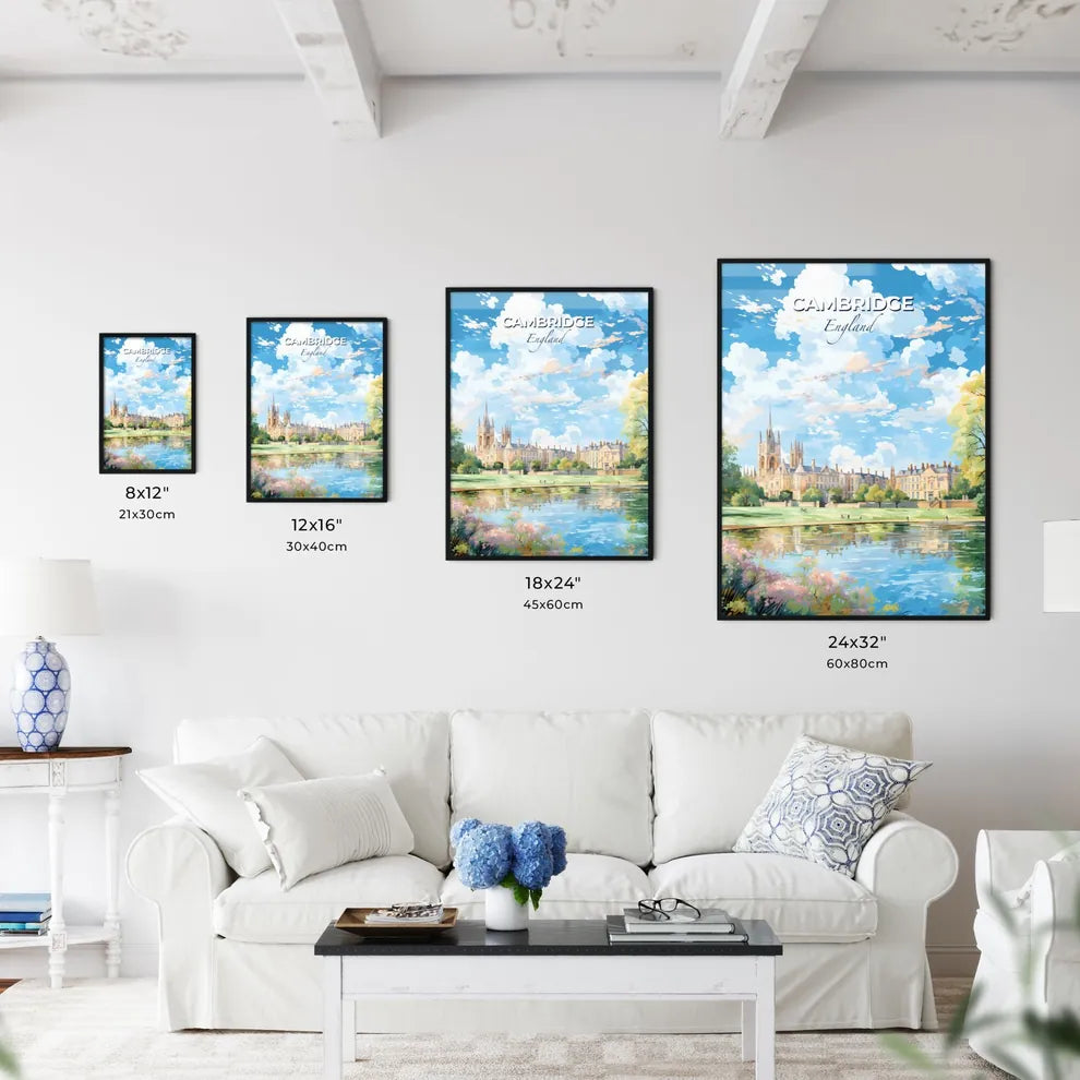 Cambridge England Skyline - A Water Body With Trees And Buildings In The Background - Customizable Travel Gift Default Title