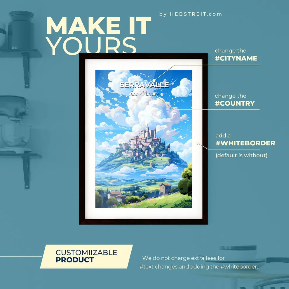 Serravalle San Marino Skyline - A Castle On A Hill - Customizable Travel Gift Default Title