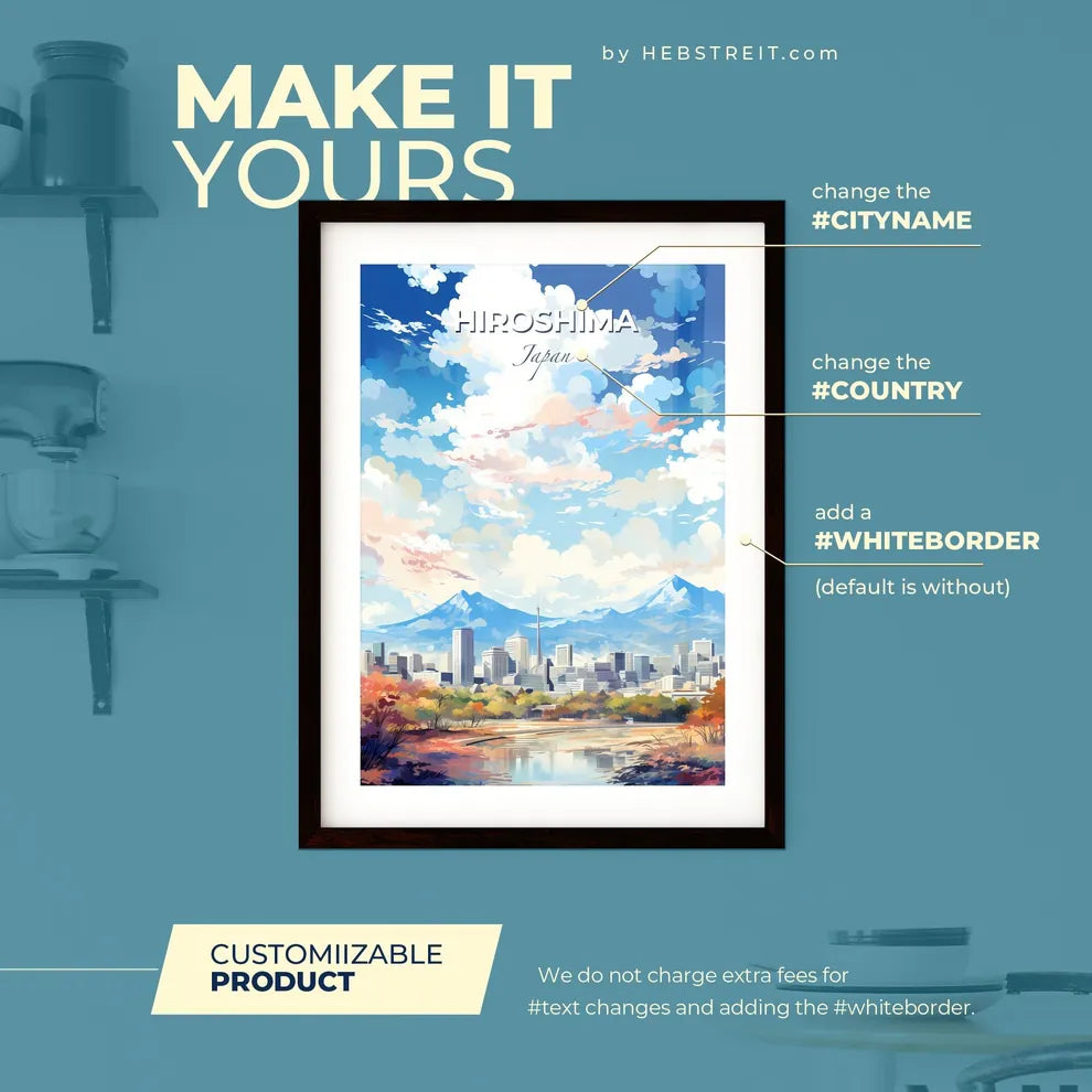 Hiroshima Japan Skyline - A Cityscape With Mountains In The Background - Customizable Travel Gift Default Title