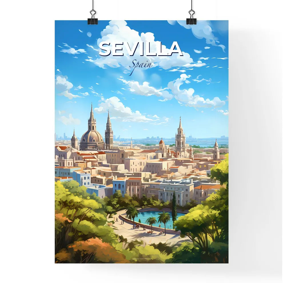 Sevilla Spain Skyline - A City With Trees And A Blue Sky - Customizable Travel Gift Default Title