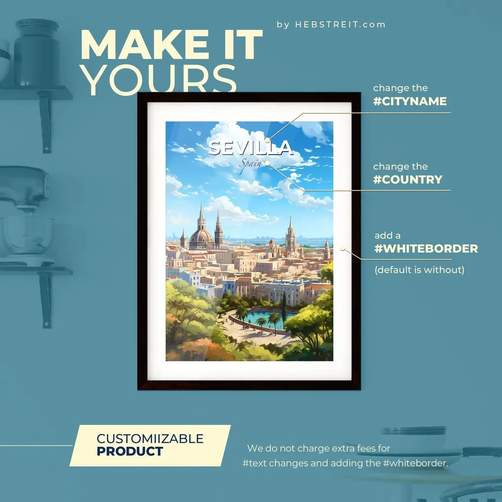 Sevilla Spain Skyline - A City With Trees And A Blue Sky - Customizable Travel Gift Default Title