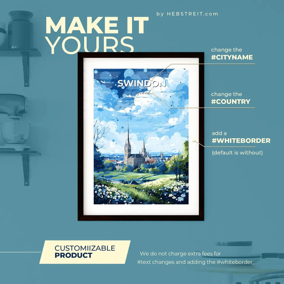 Swindon England Skyline - A Landscape With A Castle And Trees - Customizable Travel Gift Default Title