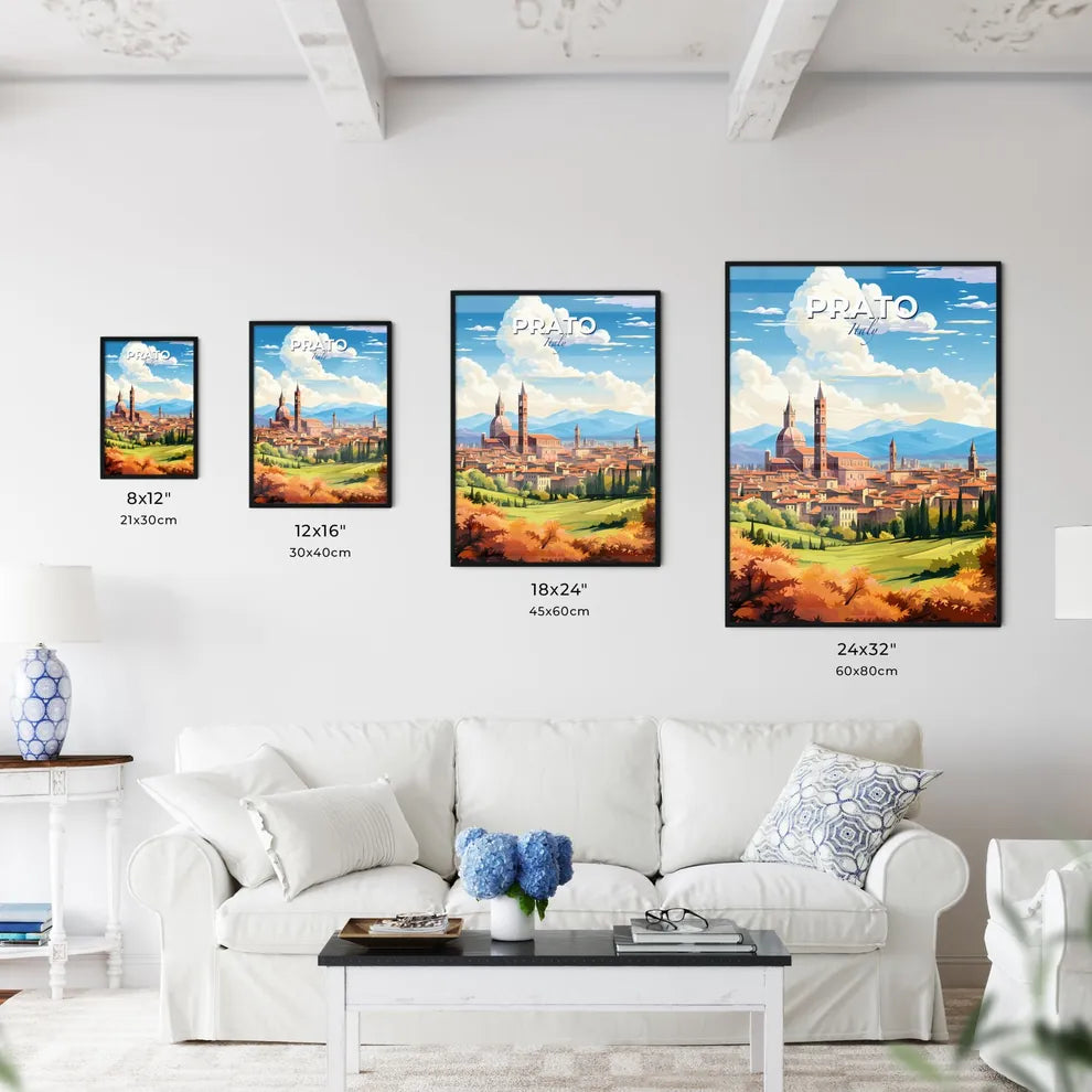 Prato Italy Skyline - A Landscape Of A Town With Trees And Mountains - Customizable Travel Gift Default Title
