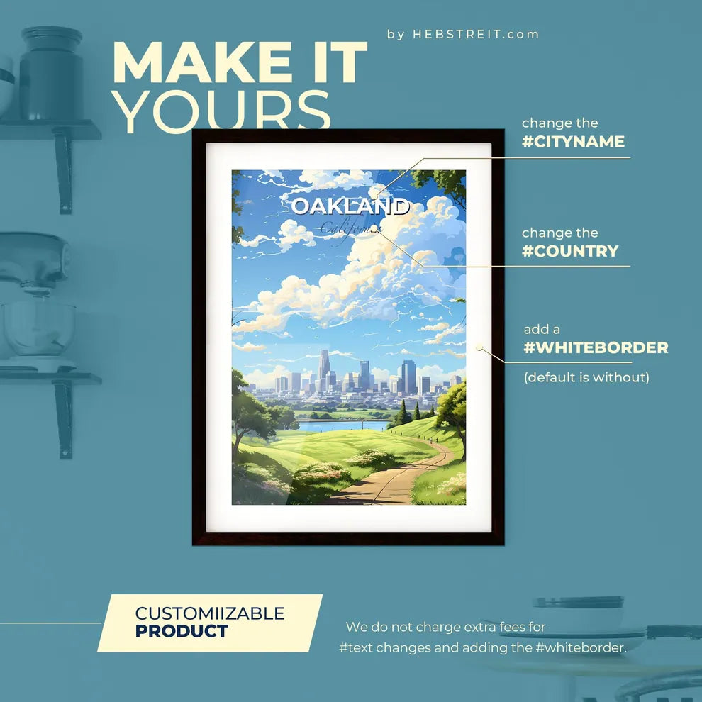 Oakland California Skyline - A Landscape Of A City With A River And Trees - Customizable Travel Gift Default Title