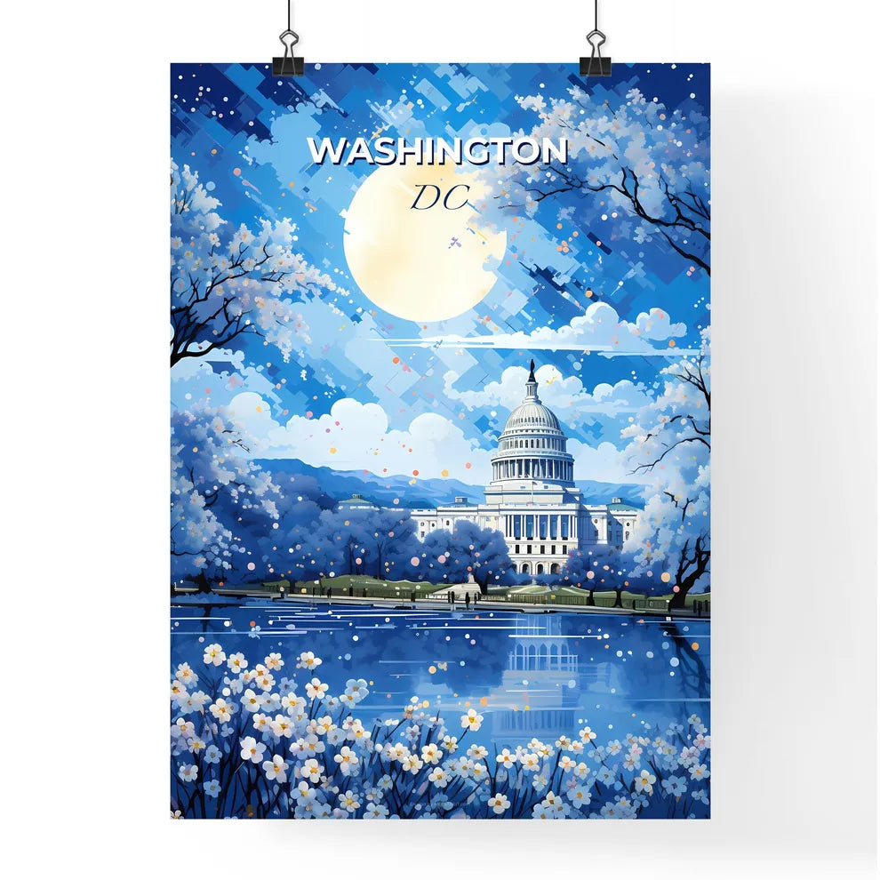 Washington DC Skyline - A Painting Of A Building With Trees And A Moon - Customizable Travel Gift Default Title