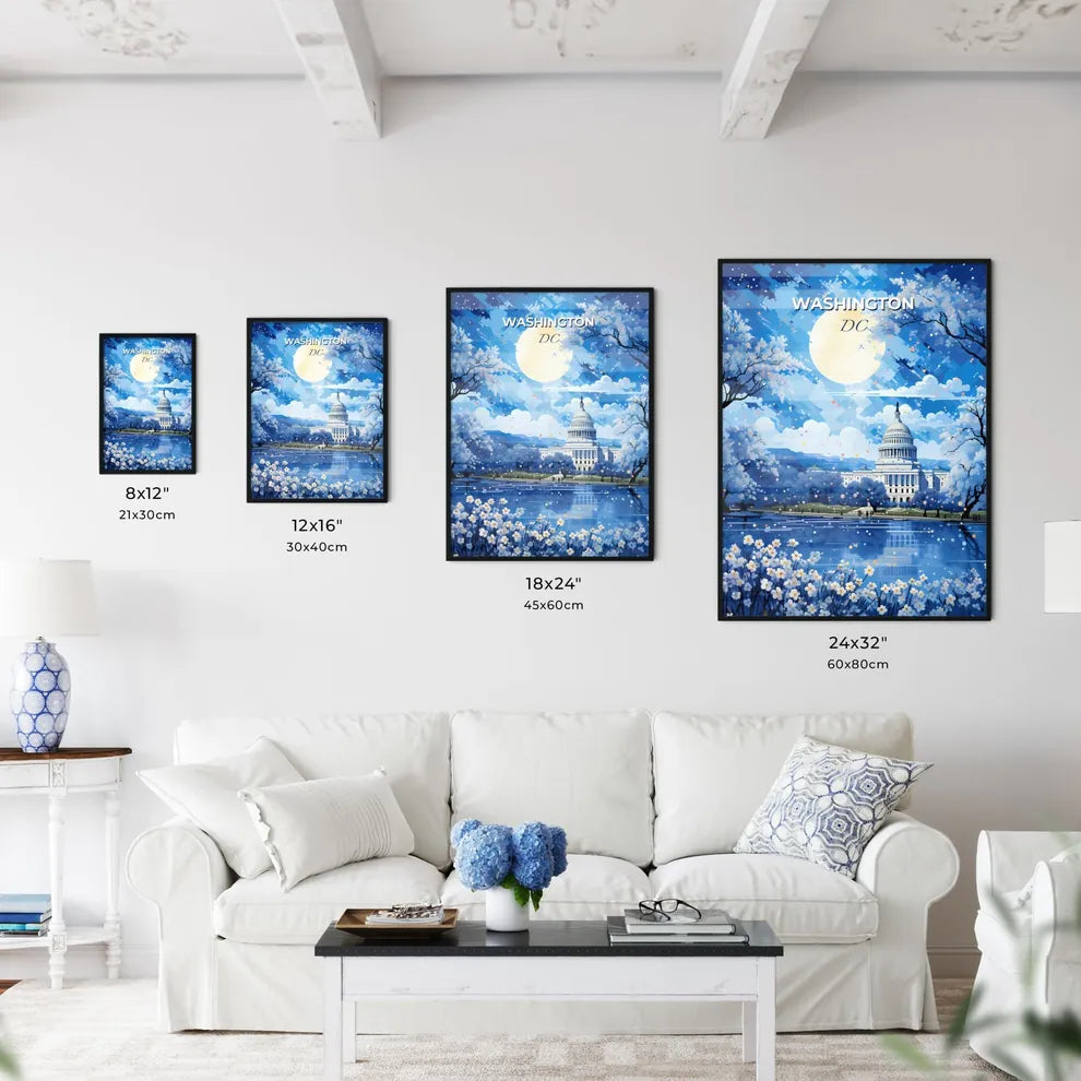 Washington DC Skyline - A Painting Of A Building With Trees And A Moon - Customizable Travel Gift Default Title