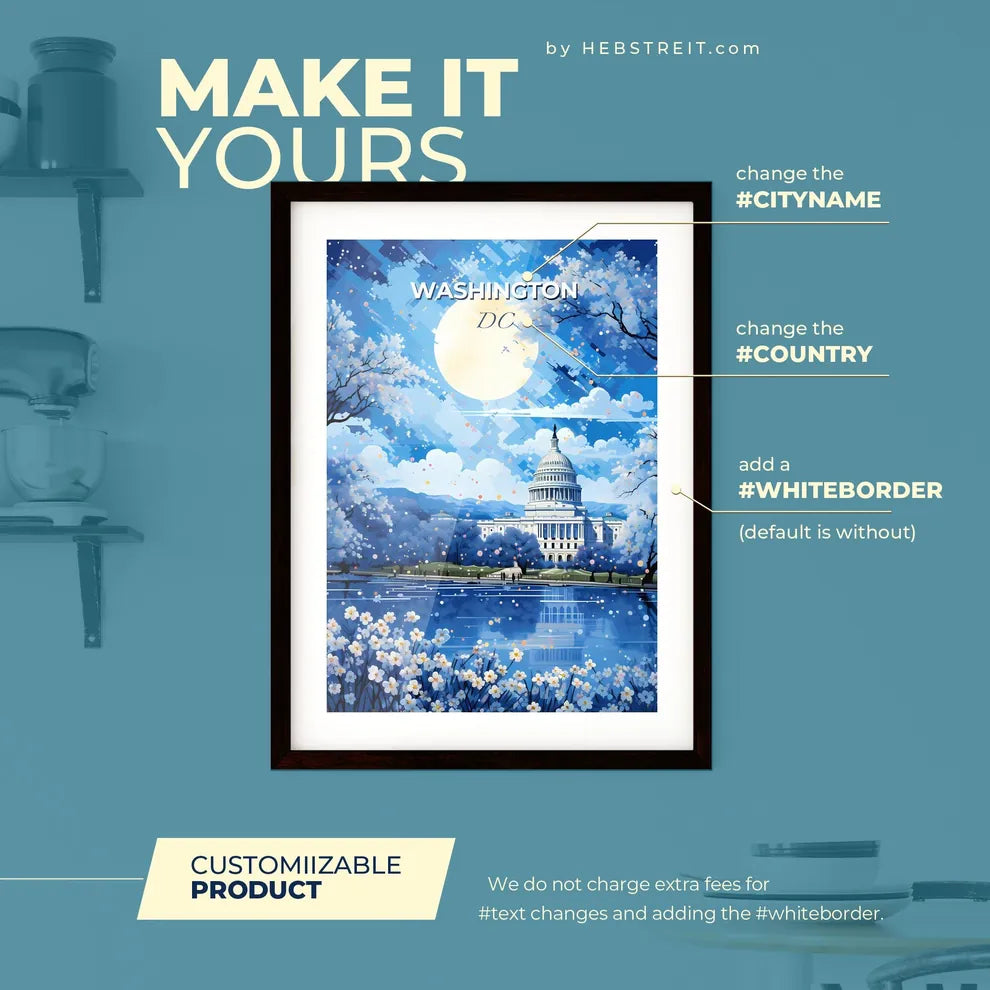 Washington DC Skyline - A Painting Of A Building With Trees And A Moon - Customizable Travel Gift Default Title