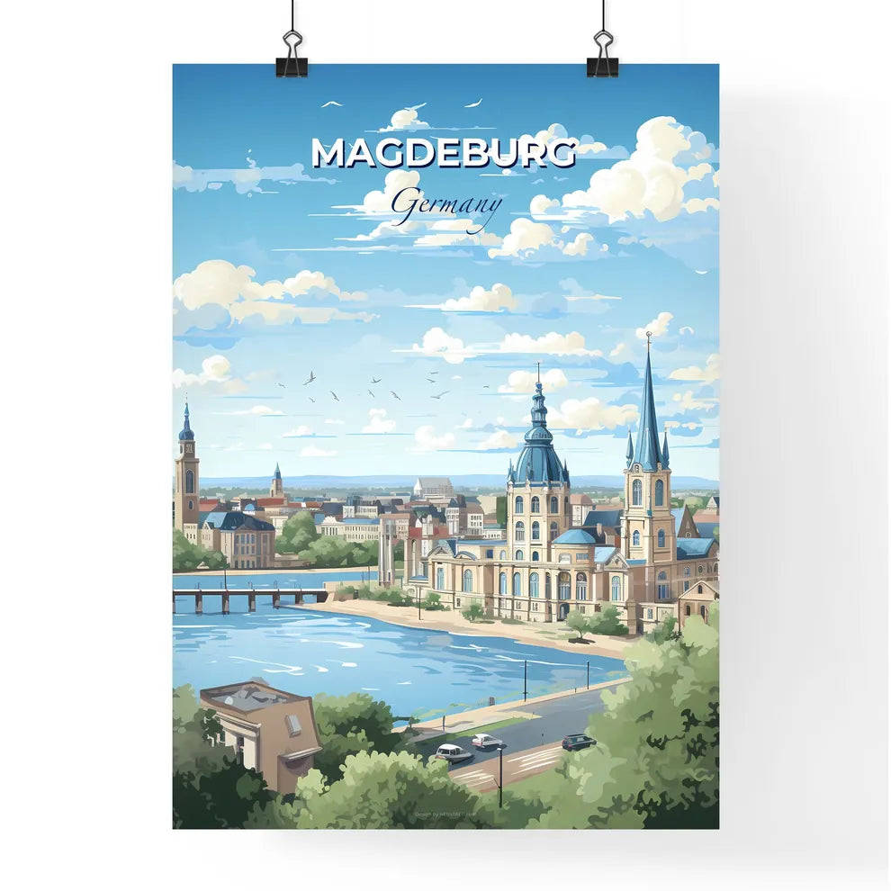 Magdeburg Germany Skyline - A City With A Bridge And Trees - Customizable Travel Gift Default Title