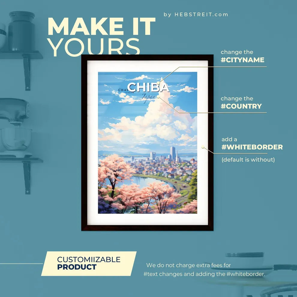 Chiba Japan Skyline - A City With Pink Flowers And A River - Customizable Travel Gift Default Title