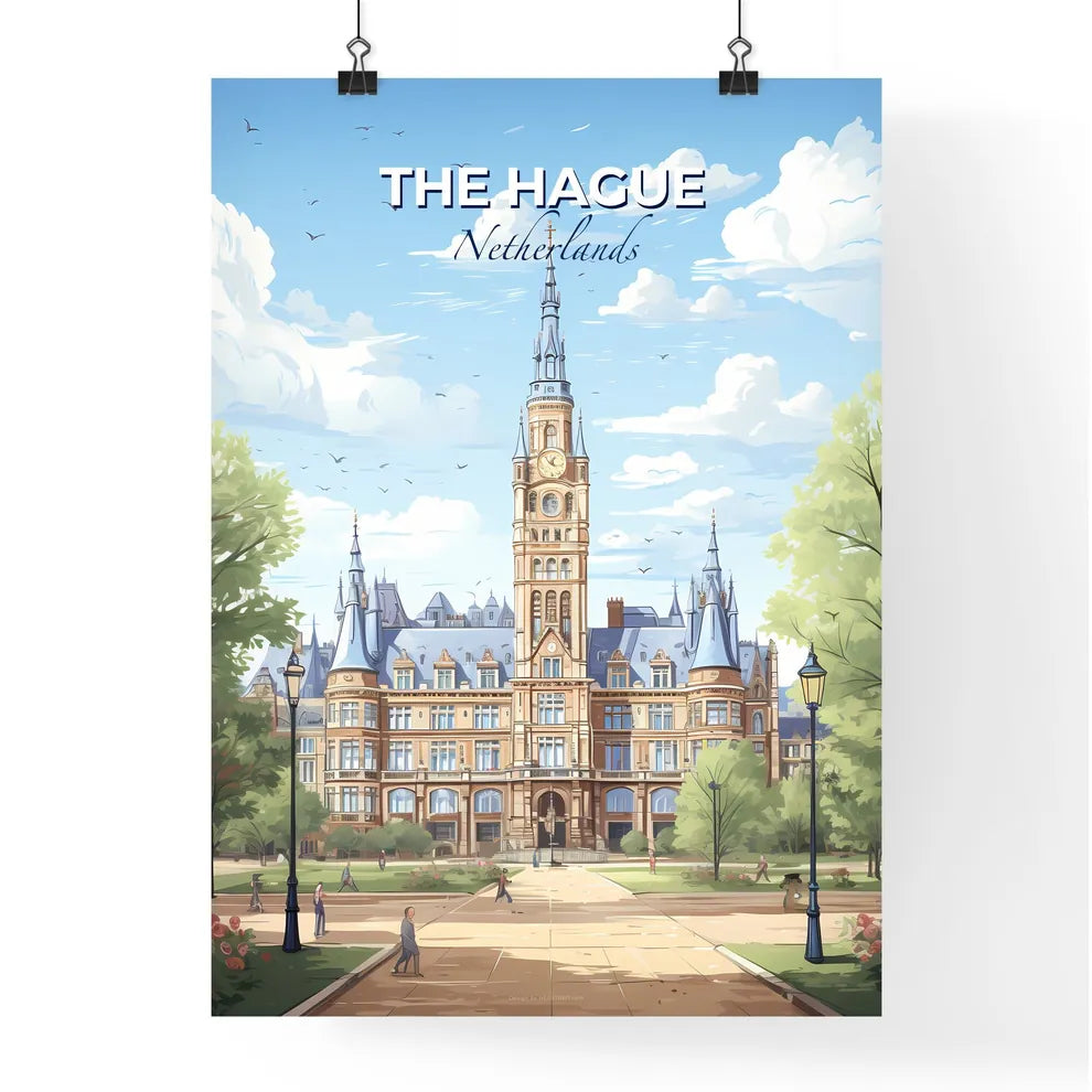 The Hague Netherlands Skyline - A Large Building With A Clock Tower - Customizable Travel Gift Default Title