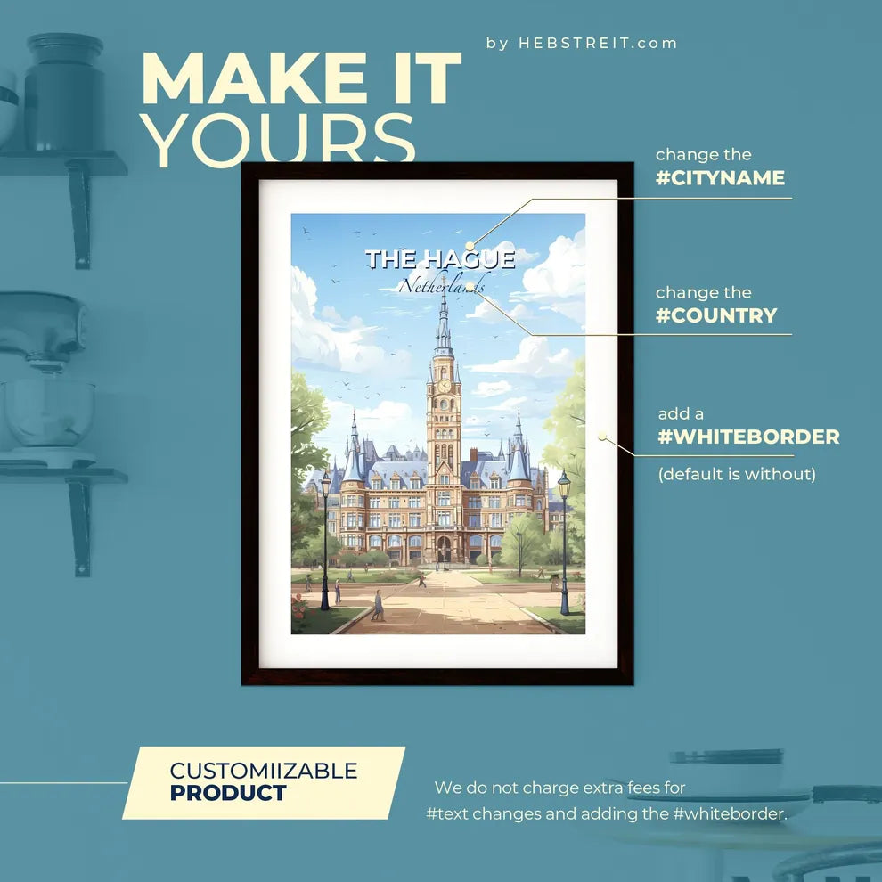 The Hague Netherlands Skyline - A Large Building With A Clock Tower - Customizable Travel Gift Default Title