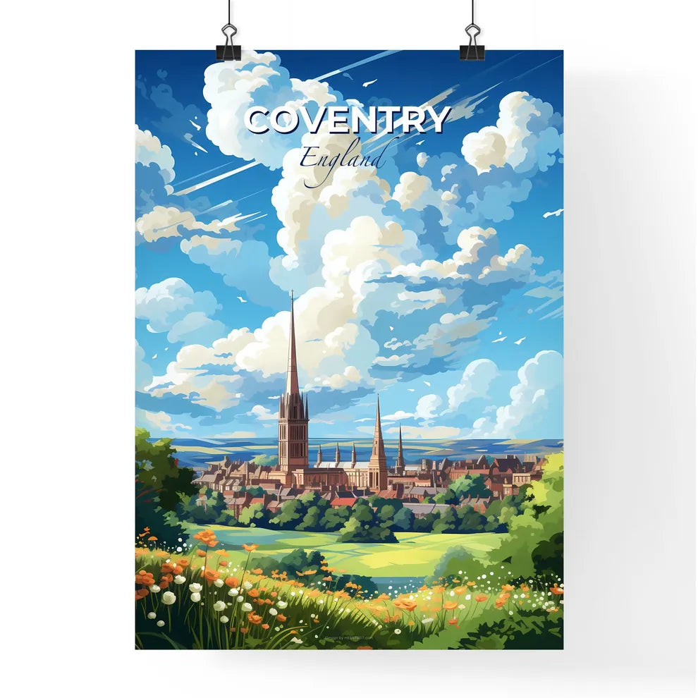 Coventry England Skyline - A Landscape Of A City With A Tall Tower And Trees - Customizable Travel Gift Default Title