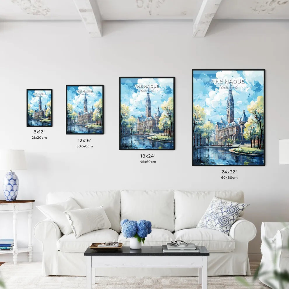 The Hague Netherlands Skyline - A Painting Of A Building With Trees And A Pond - Customizable Travel Gift Default Title