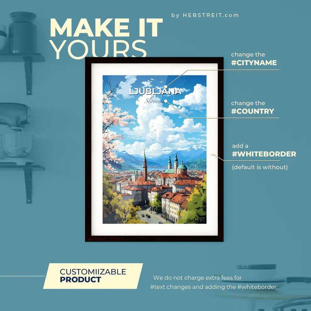 Ljubljana Slovenia Skyline - A City With Trees And Mountains In The Background - Customizable Travel Gift Default Title