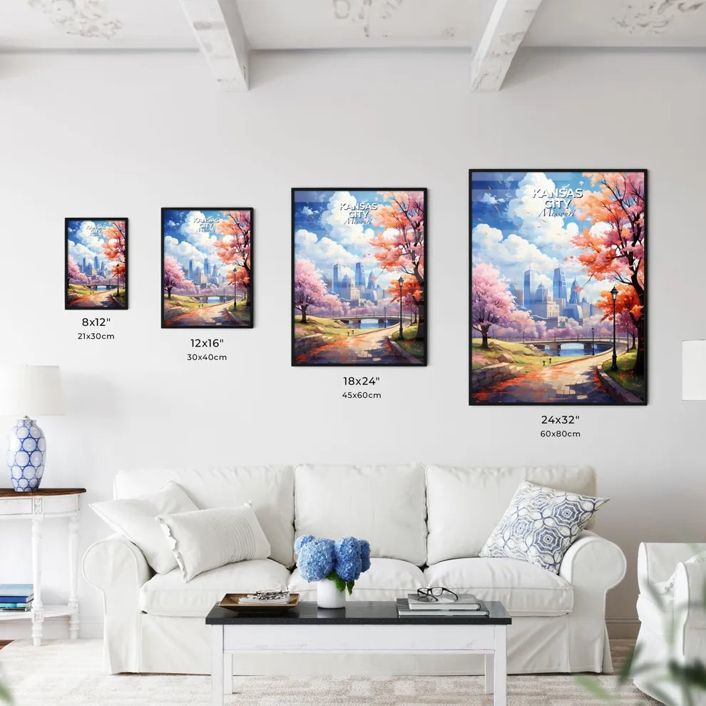 Kansas City Missouri Skyline - A Park With Pink Trees And A Bridge - Customizable Travel Gift Default Title