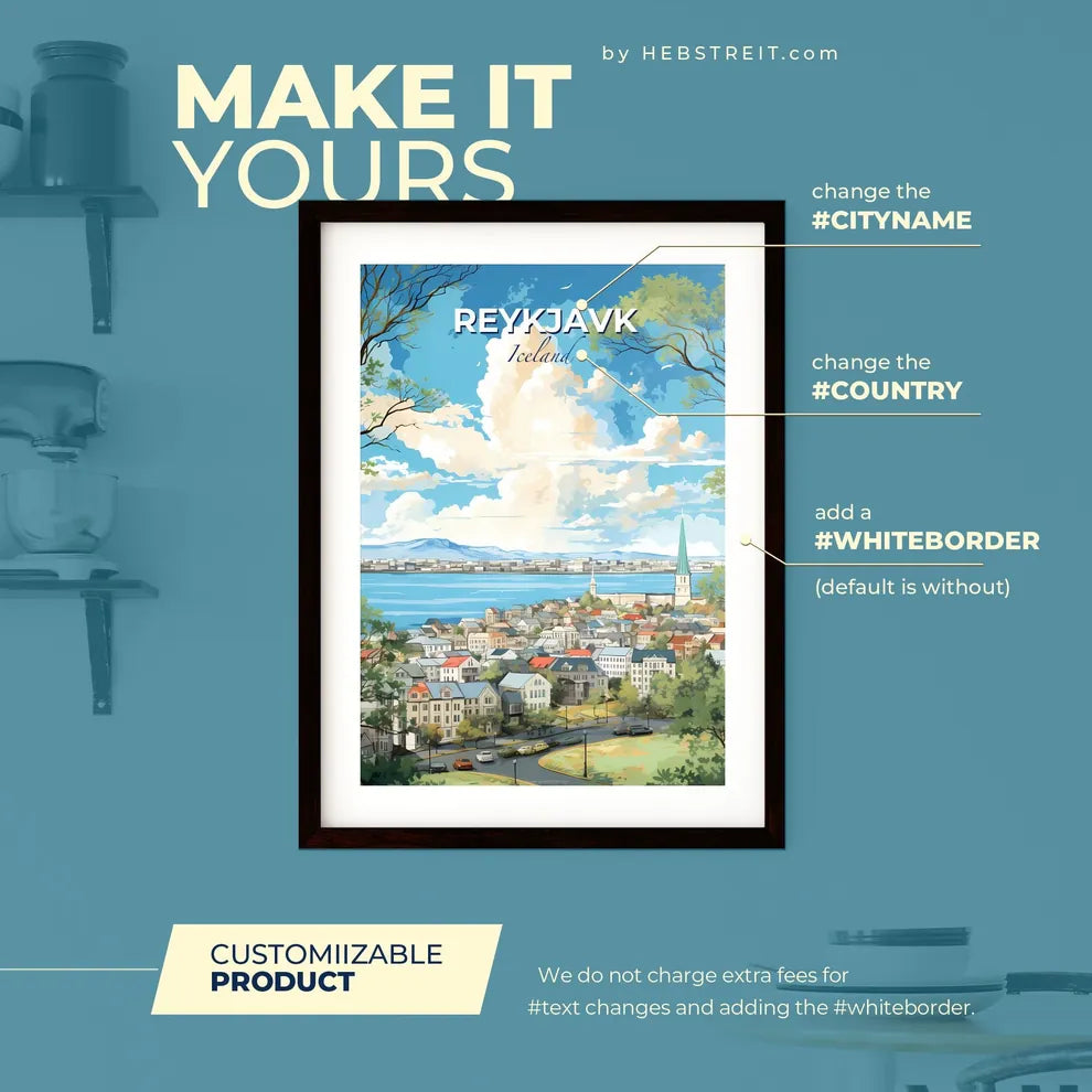 Reykjavk Iceland Skyline - A City By The Water - Customizable Travel Gift Default Title