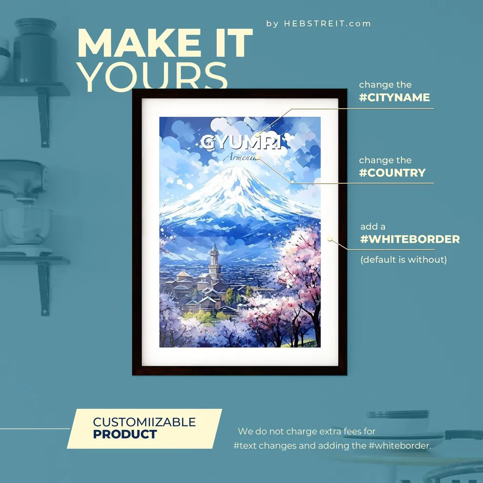 Gyumri Armenia Skyline - A Mountain With A Snowy Peak - Customizable Travel Gift Default Title