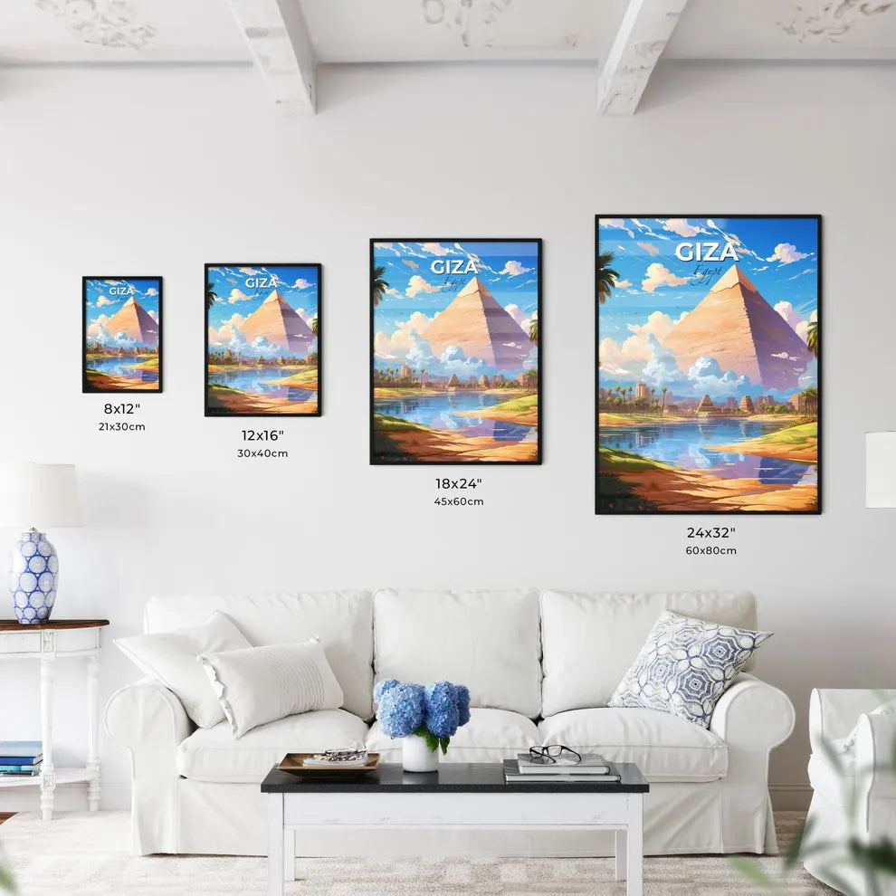 Giza Egypt Skyline - A Pyramids And A Body Of Water - Customizable Travel Gift Default Title