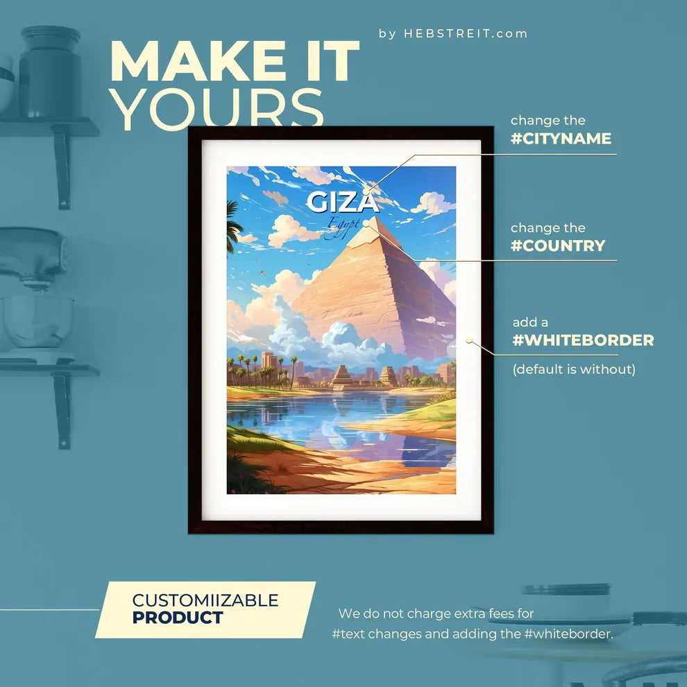 Giza Egypt Skyline - A Pyramids And A Body Of Water - Customizable Travel Gift Default Title