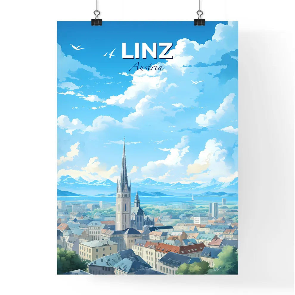 Linz Austria Skyline - A City With A Tall Tower And Mountains In The Background - Customizable Travel Gift Default Title
