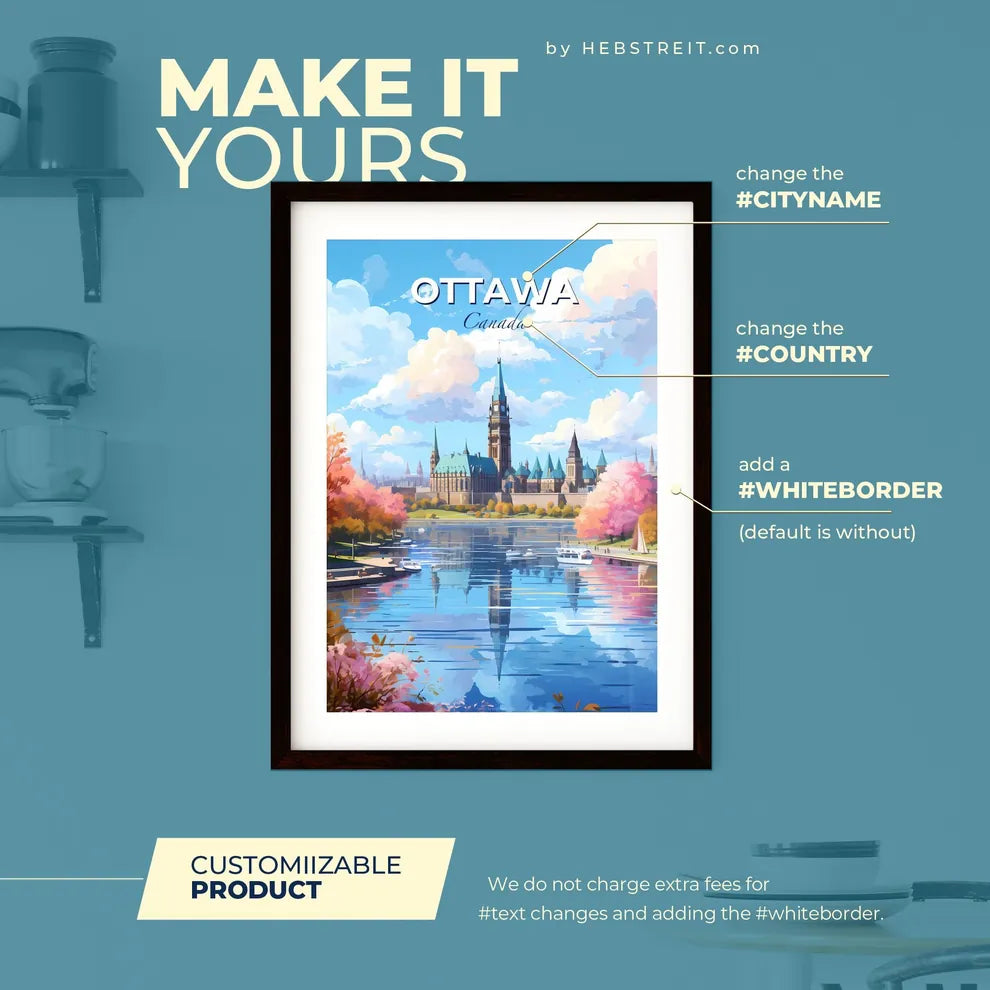 Ottawa Canada Skyline - A Castle With Trees And A Lake - Customizable Travel Gift Default Title