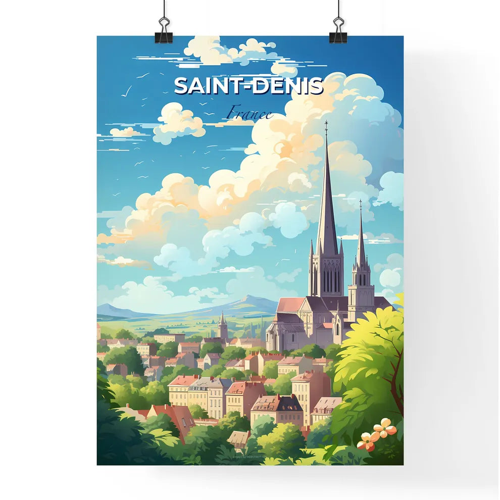 Saint-Denis France Skyline - A City Landscape With A Church And Trees - Customizable Travel Gift Default Title