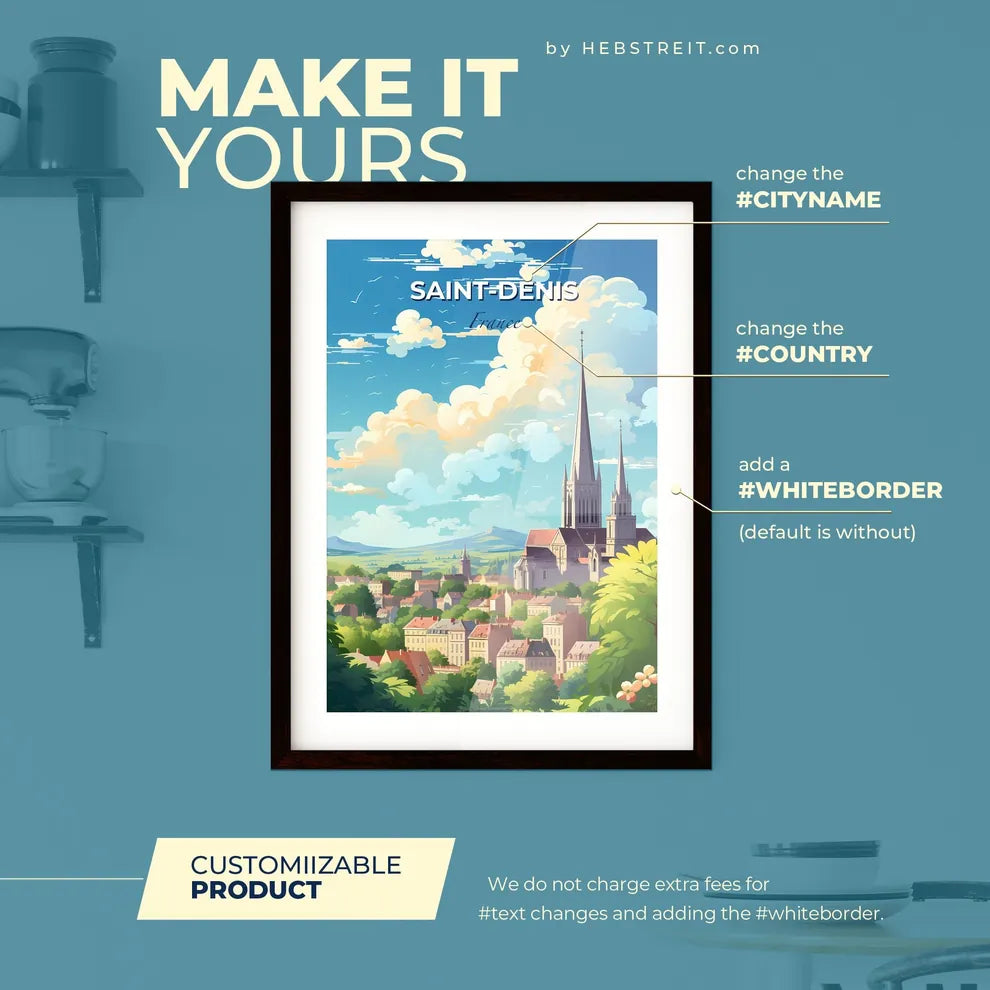 Saint-Denis France Skyline - A City Landscape With A Church And Trees - Customizable Travel Gift Default Title