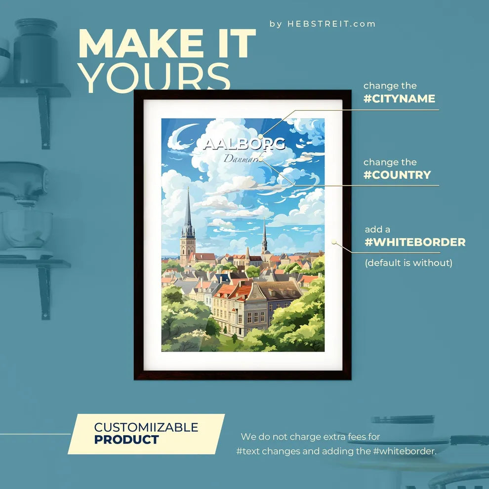 Aalborg Danmark Skyline - A City With Trees And Buildings - Customizable Travel Gift Default Title