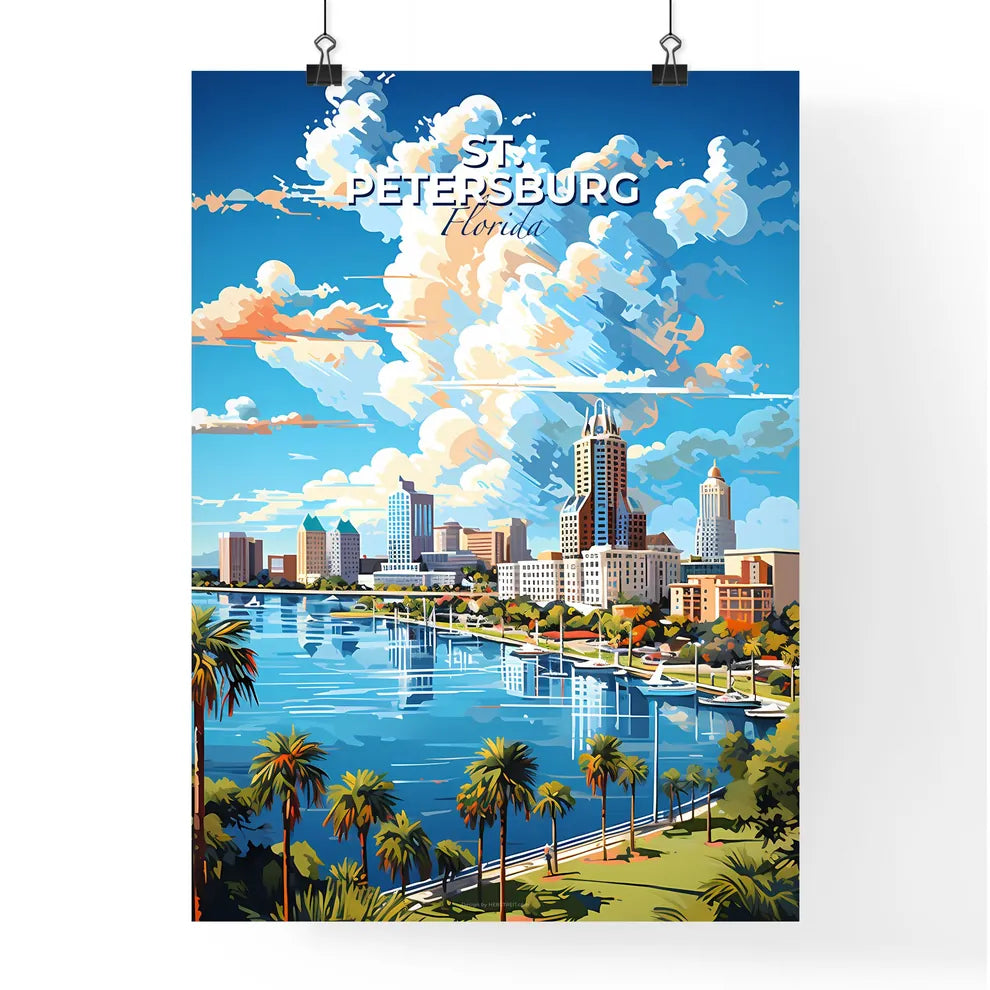 St Petersburg Florida Skyline - A Water Body With Palm Trees And Buildings - Customizable Travel Gift Default Title