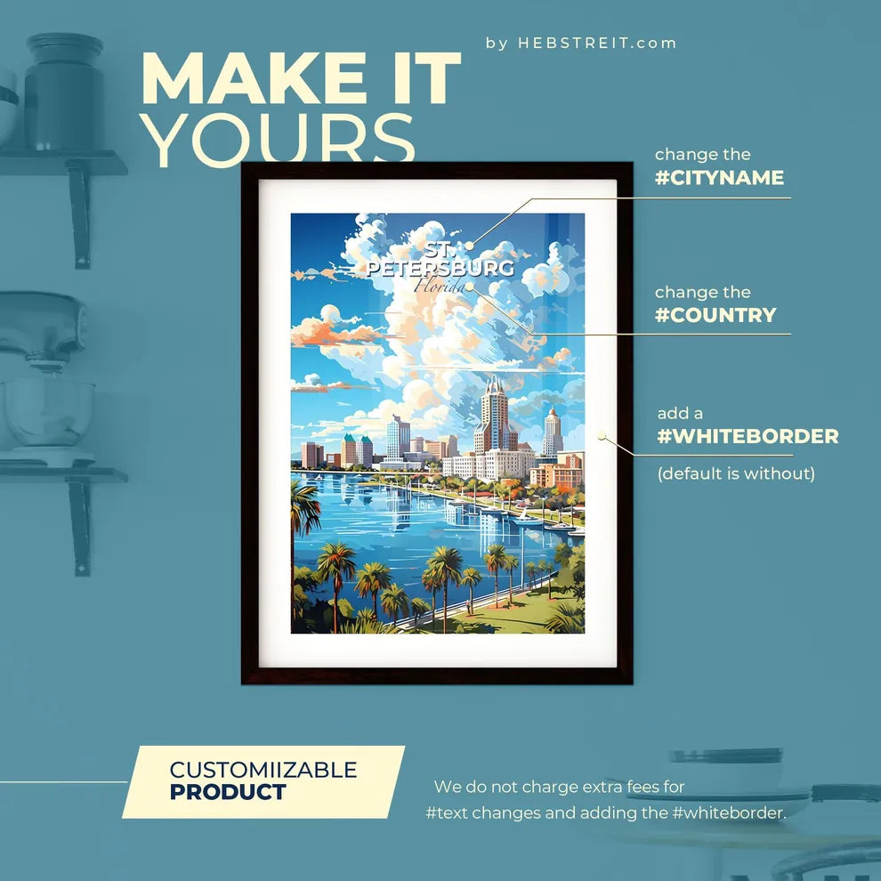 St Petersburg Florida Skyline - A Water Body With Palm Trees And Buildings - Customizable Travel Gift Default Title