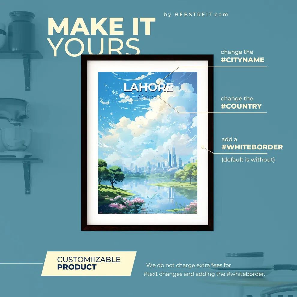 Lahore Pakistan Skyline - A Landscape Of A City With Trees And A River - Customizable Travel Gift Default Title