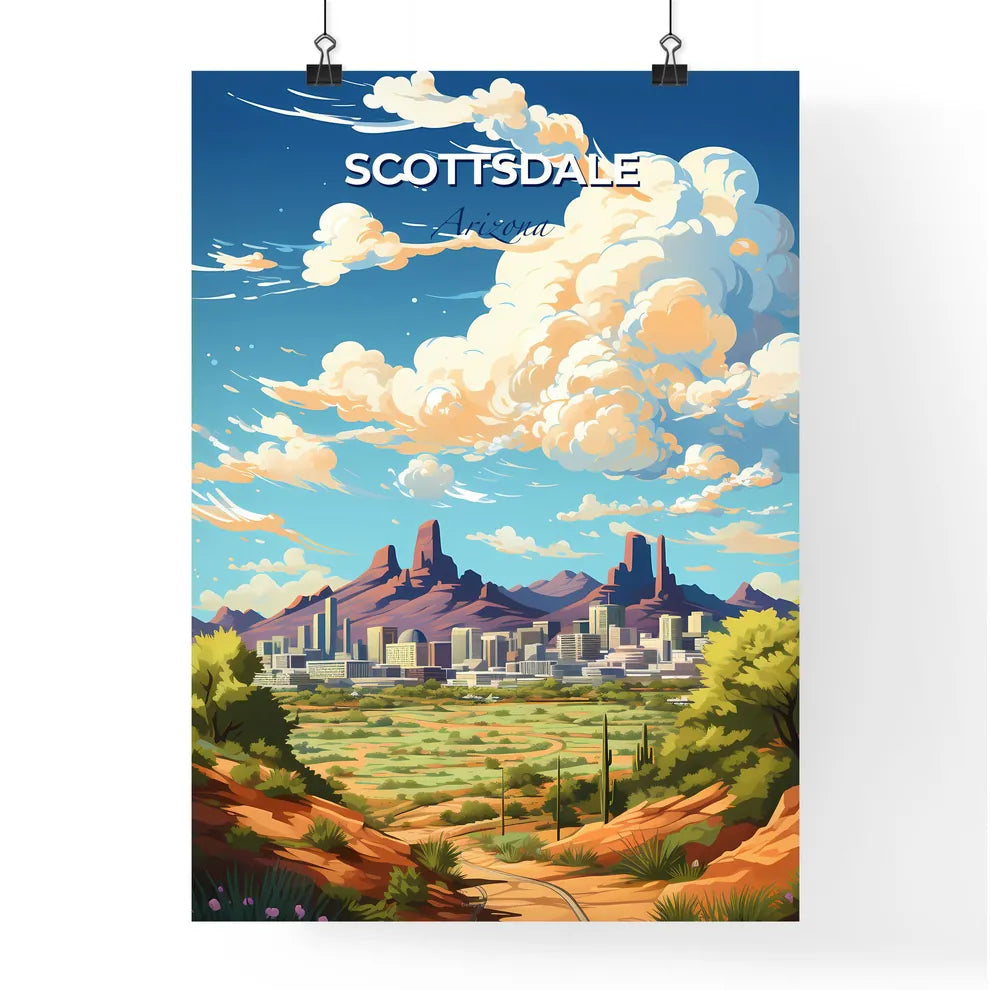Scottsdale Arizona Skyline - A Landscape Of A City And Mountains - Customizable Travel Gift Default Title